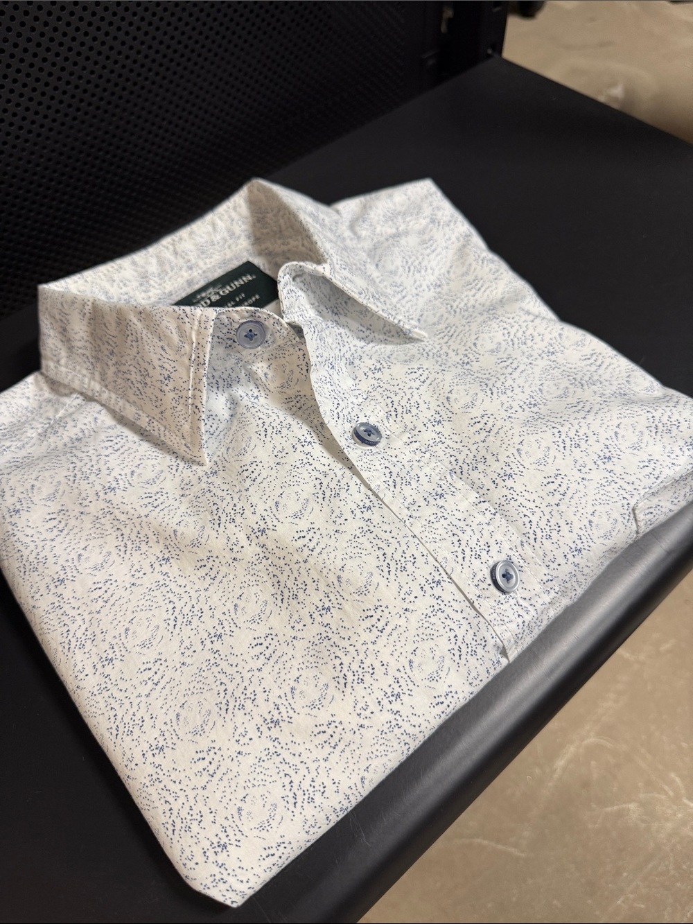 Rodd & Gunn White Short-Sleeve Button-Down with Light Navy Microprint